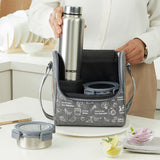 Borosil Slate Round Stainless Steel Lunchbox with Bottle, Set of 4, 280ml x 3 + 600ml (Bottle)