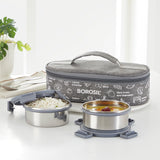 Borosil Slate Round Stainless Steel Lunchbox, Set of 2, 280ml