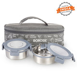 Borosil Slate Round Stainless Steel Lunchbox, Set of 2, 280ml