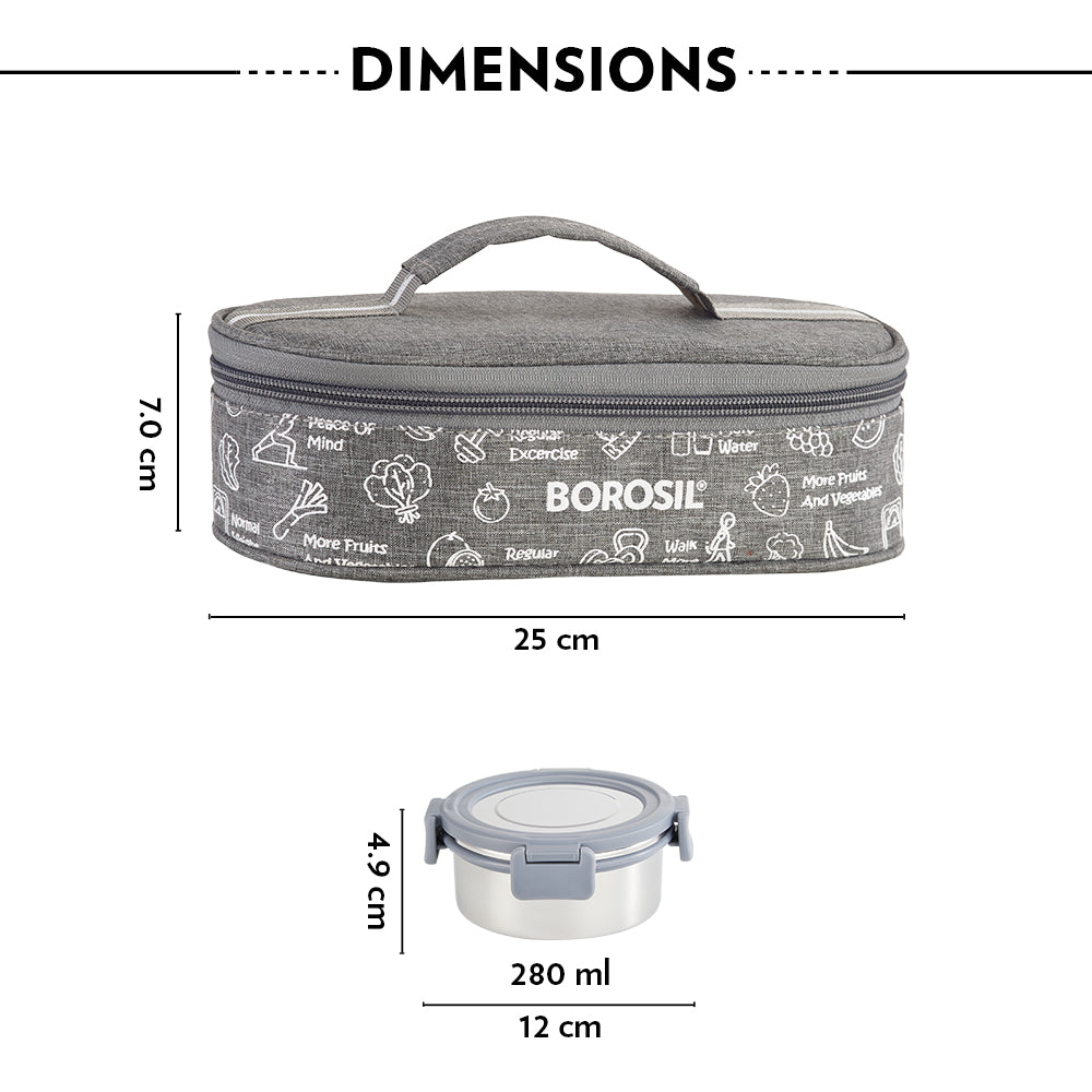 Borosil Slate Round Stainless Steel Lunchbox, Set of 2, 280ml