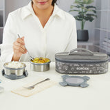 Borosil Slate Round Stainless Steel Lunchbox, Set of 2, 280ml