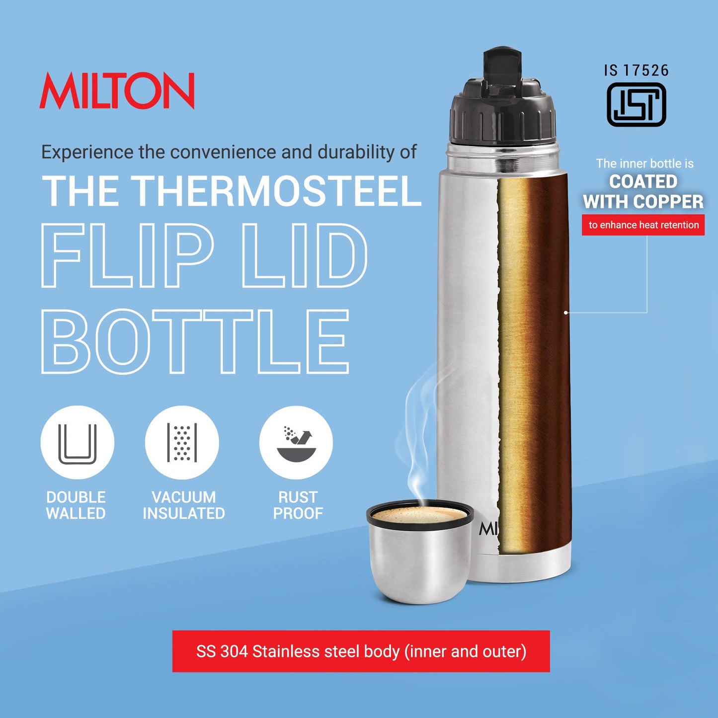 Milton Plain Lid Thermosteel Bottle Silver