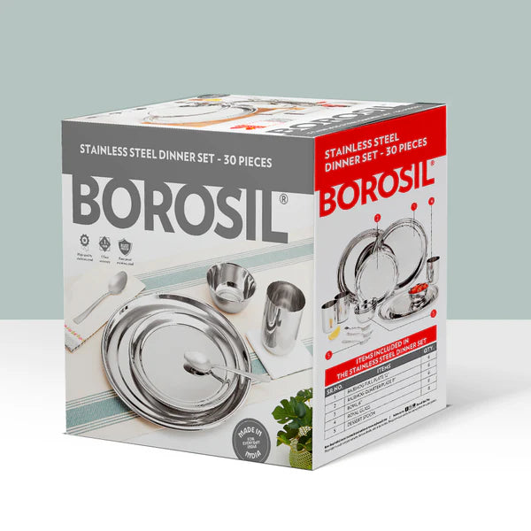 Borosil 30-piece Stainless Steel Dinner