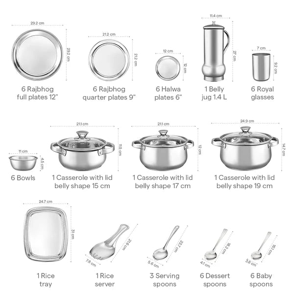 Borosil 30-piece Stainless Steel Dinner