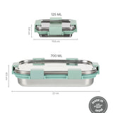 Borosil Slim Rectangular Stainless Steel Lunch Box, Set of 2, 700ml + 125ml