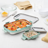 Borosil Slim Rectangular Stainless Steel Lunch Box, Set of 2, 700ml + 125ml