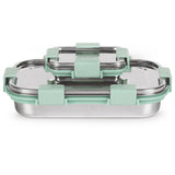 Borosil Slim Rectangular Stainless Steel Lunch Box, Set of 2, 700ml + 125ml