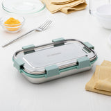 Borosil Slim Rectangular Stainless Steel Lunch Box, Set of 2, 700ml + 125ml