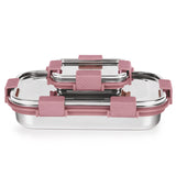 Borosil Slim Rectangular Stainless Steel Lunch Box, Set of 2, 700ml + 125ml