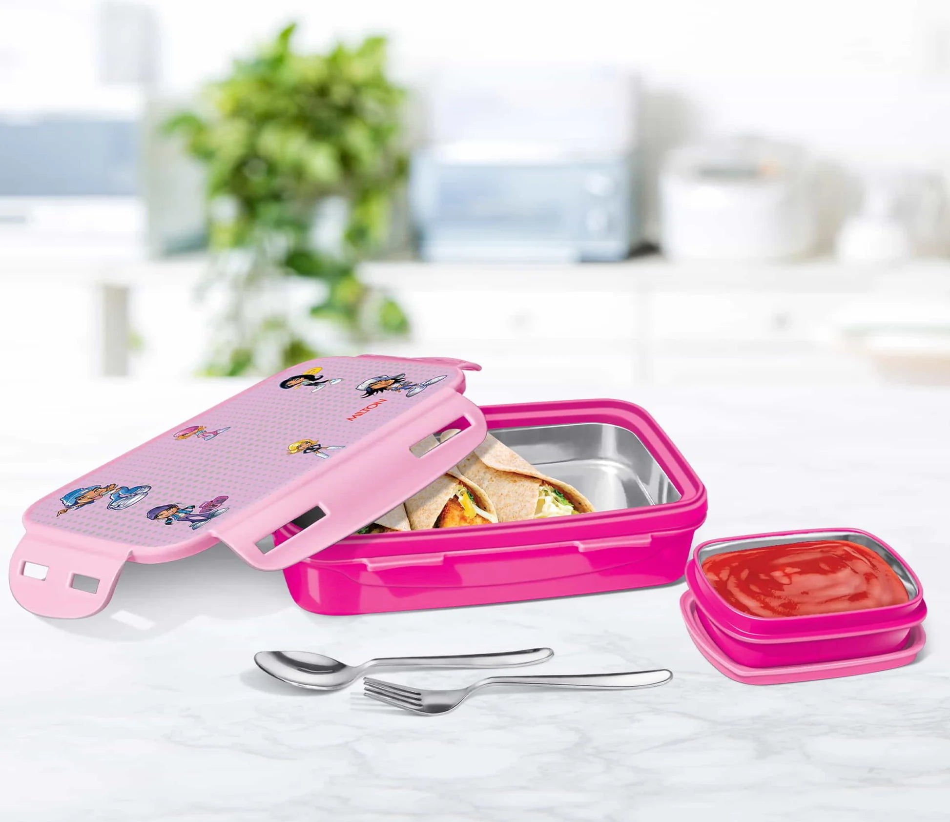 Milton Steely Deluxe Mini Insulated Lunchbox Pink 400ML