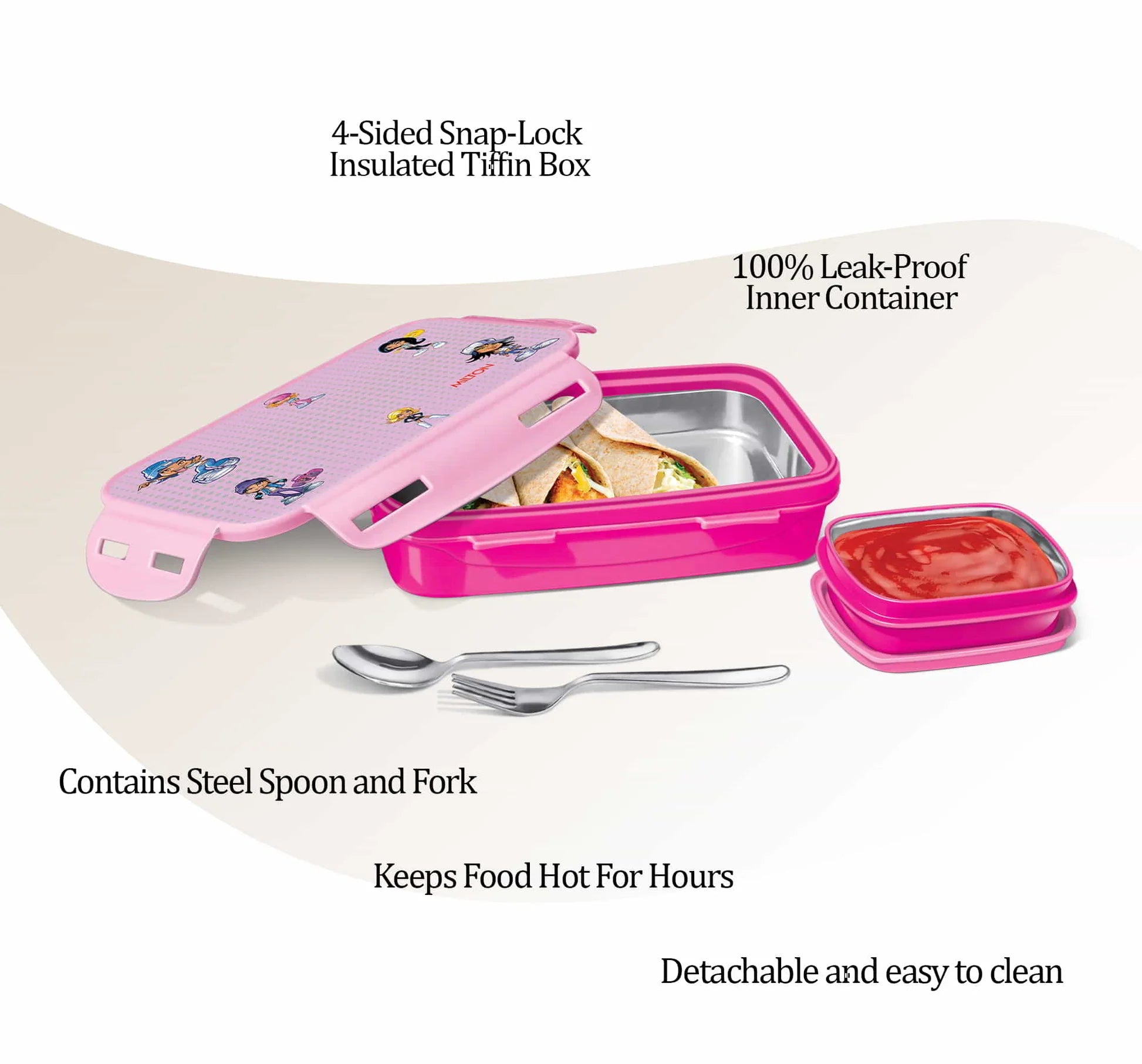Milton Steely Deluxe Mini Insulated Lunchbox Pink 400ML