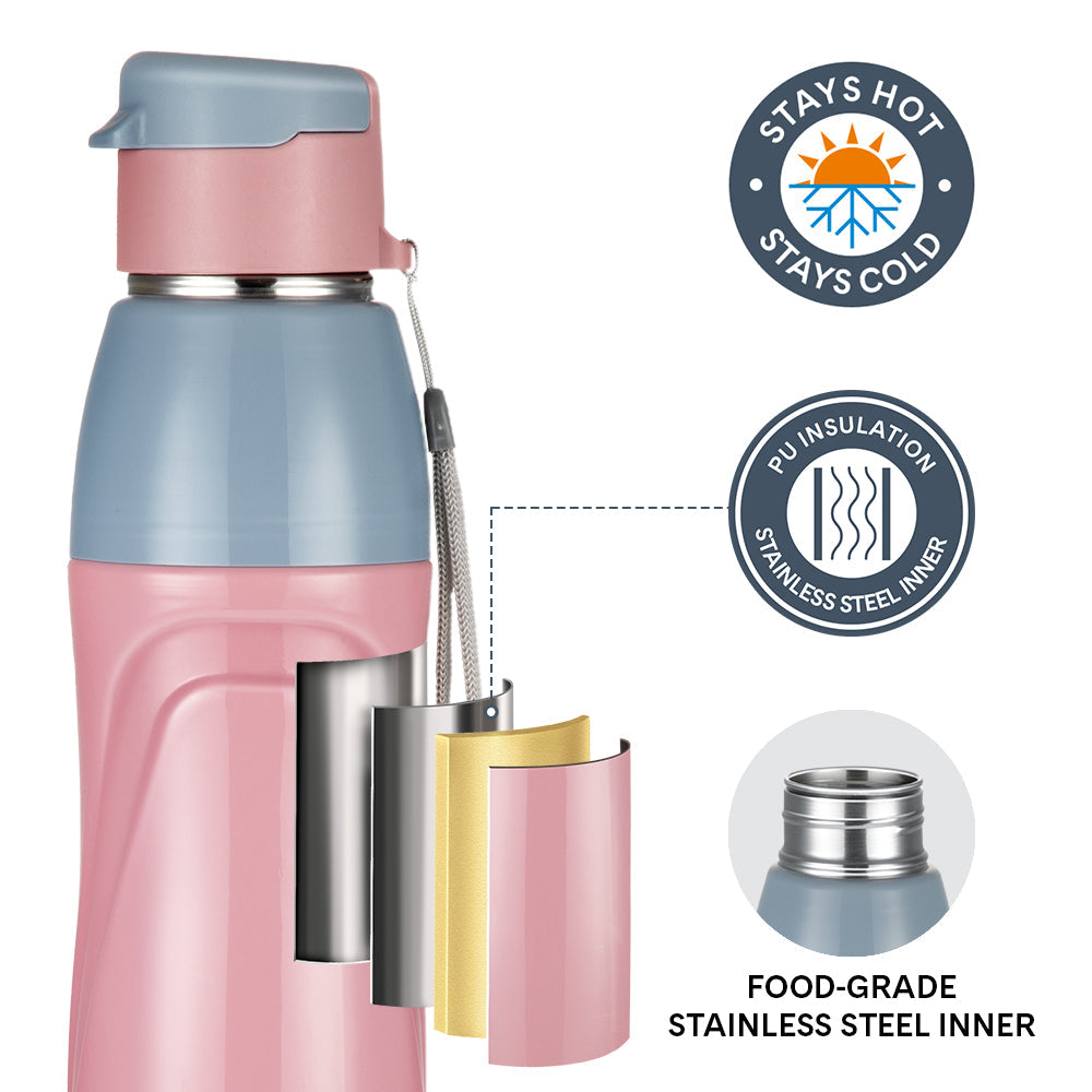 Borosil Larah Drift Round PU Thermoware Bottle 650W