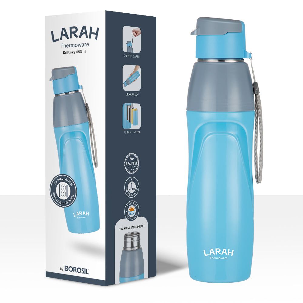 Borosil Larah Drift Round PU Thermoware Bottle 650W