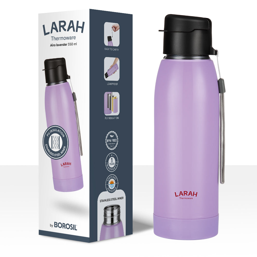 Borosil Larah Airo Round PU Thermoware Bottle 550Ml