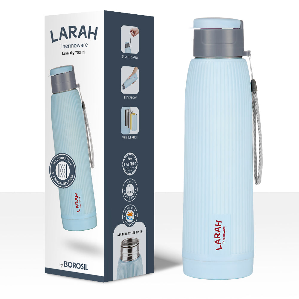 Borosil Larah Lava Fluted PU Thermoware Bottle 700Ml