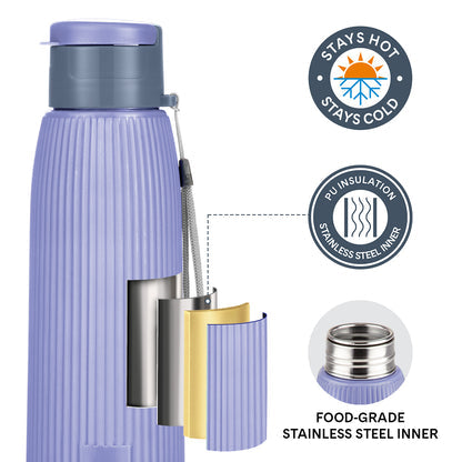 Borosil Larah Lava Fluted PU Thermoware Bottle 700Ml