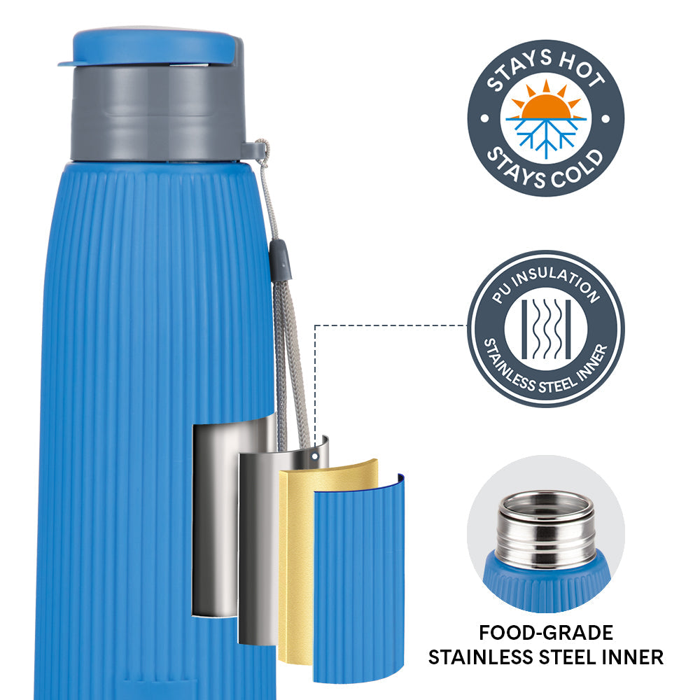 Borosil Larah Lava Fluted PU Thermoware Bottle 700Ml