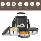 Milton Tasty Lunch Steel Tiffin Box Black 4pcs set