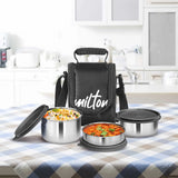 Milton Tasty Lunch Steel Tiffin Box Black 4pcs set