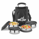 Milton Tasty Lunch Steel Tiffin Box Black 4pcs set