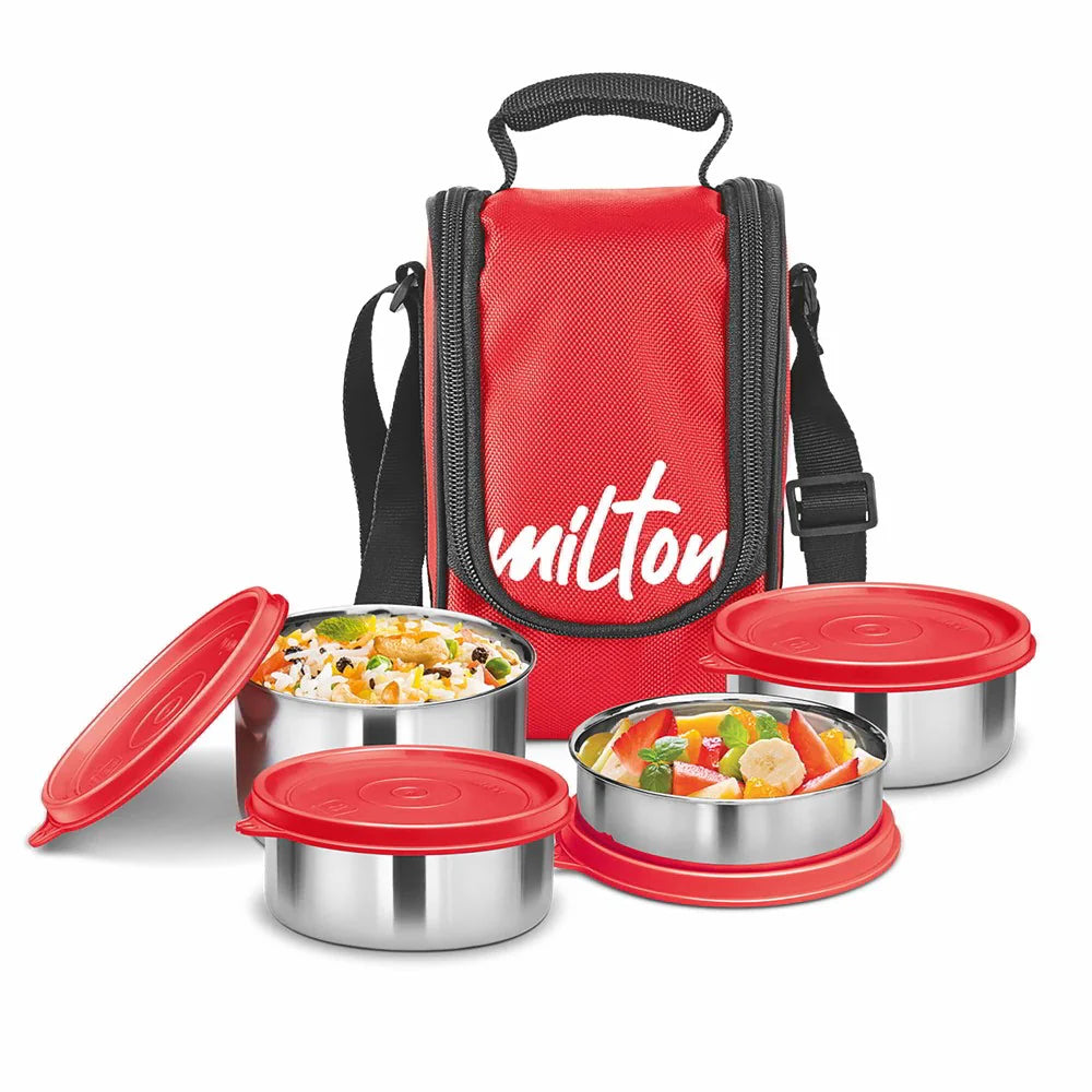 Milton Tasty Lunch Steel Tiffin Box Red 4pcs set