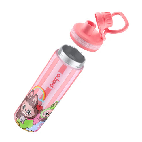 Pexpo Texas Thermo Steel Bottle | Tri-Ply Vacuum Insulated Hot & Cold Flask | For School - Pink Doll Print - 500 ml