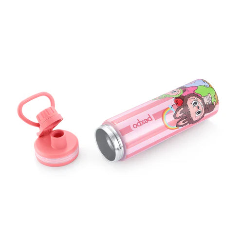 Pexpo Texas Thermo Steel Bottle | Tri-Ply Vacuum Insulated Hot & Cold Flask | For School - Pink Doll Print - 500 ml