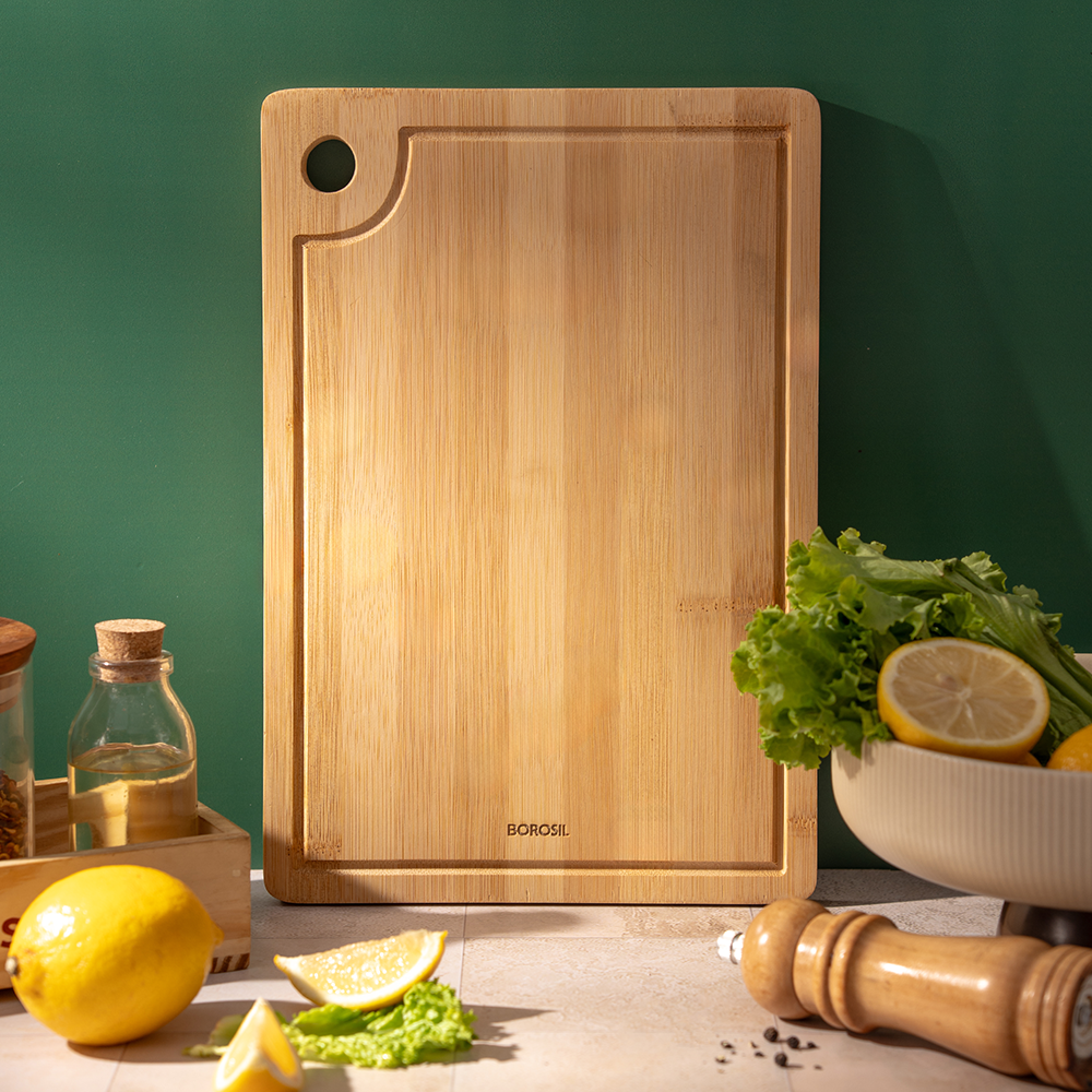 Borosil Bamboo Wood Chopping Board with Grooves 10mm