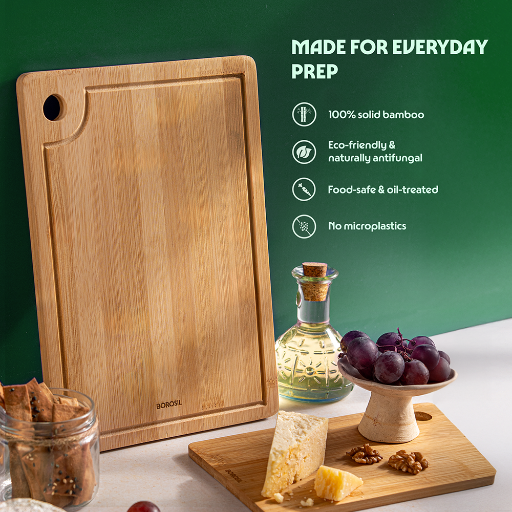 Borosil Bamboo Wood Chopping Board with Grooves 10mm