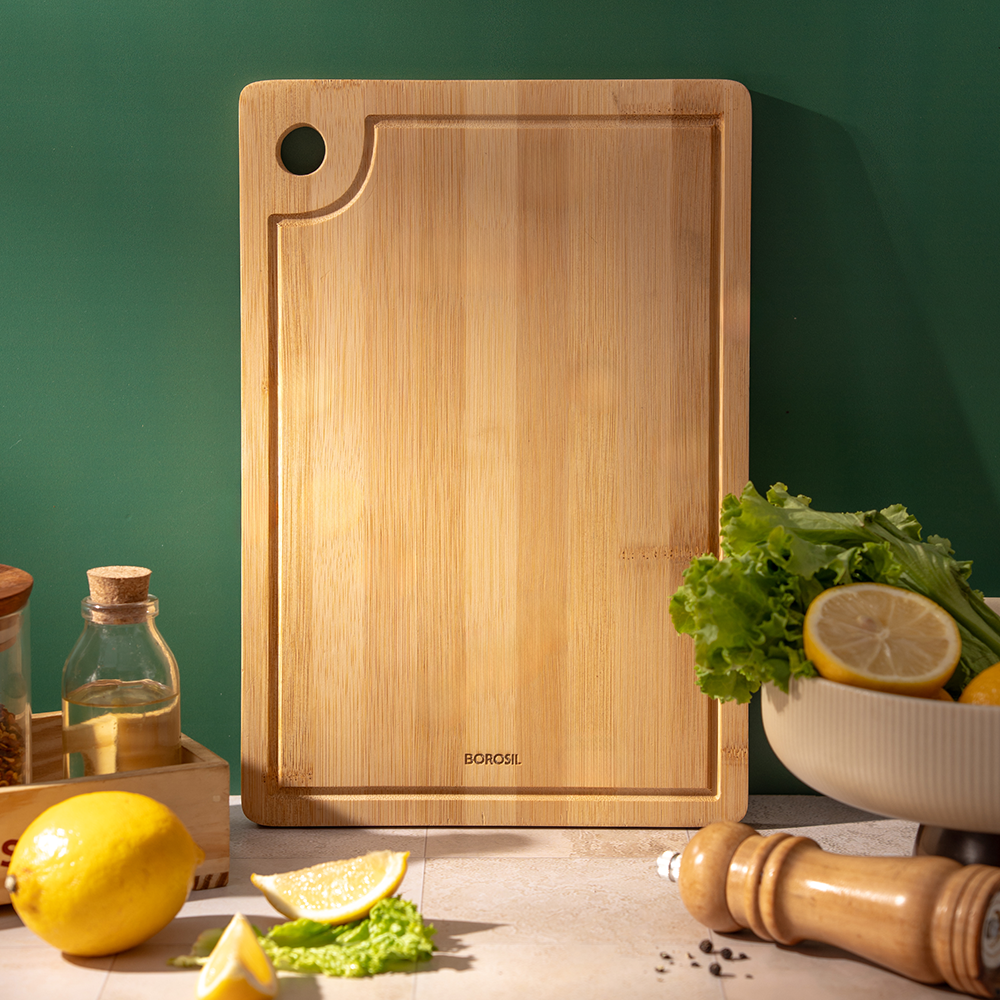 Borosil Bamboo Wood Chopping Board with Grooves 14mm