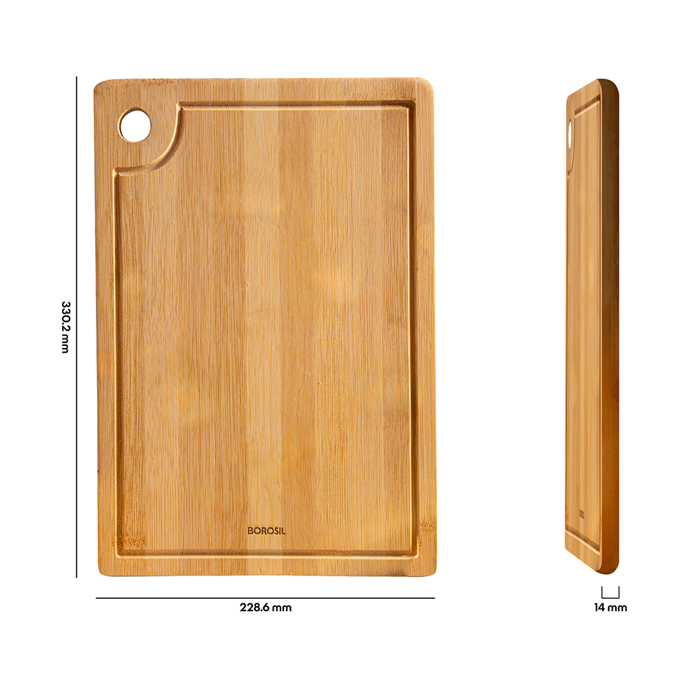 Borosil Bamboo Wood Chopping Board with Grooves 14mm