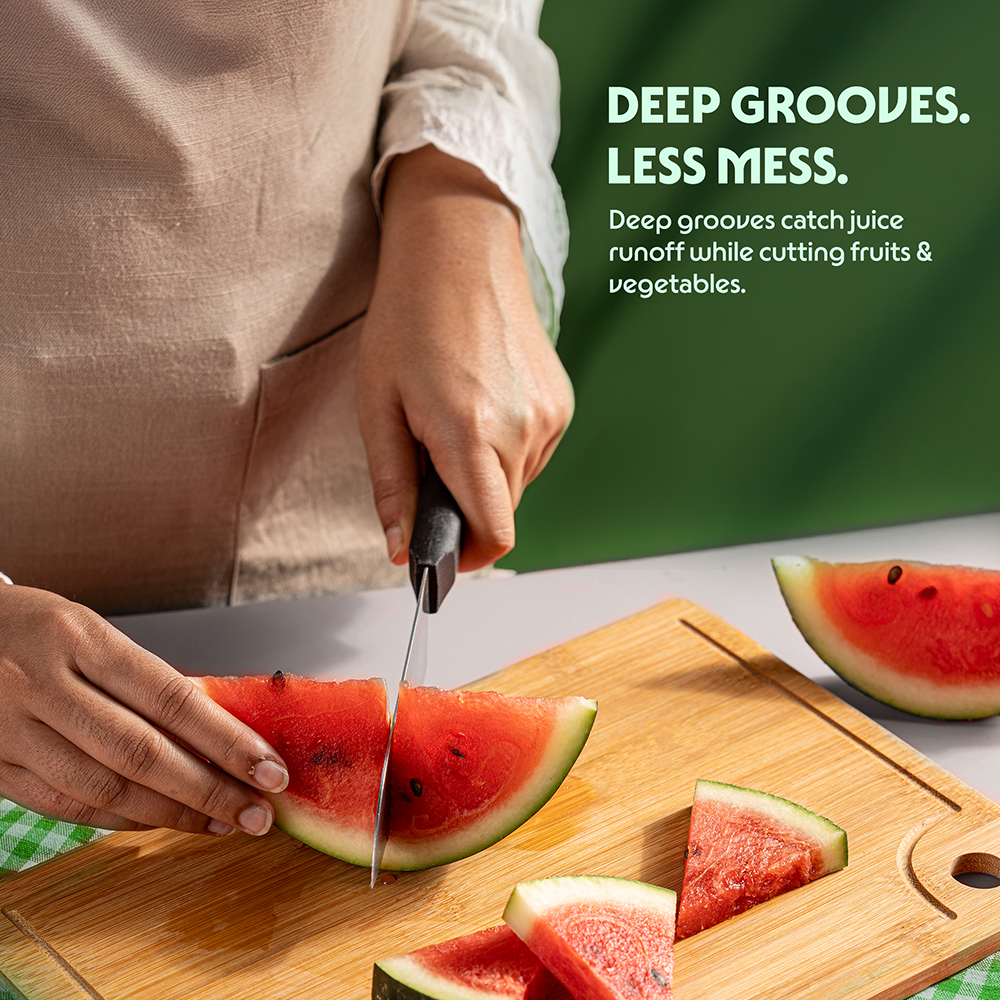 Borosil Bamboo Wood Chopping Board with Grooves 14mm