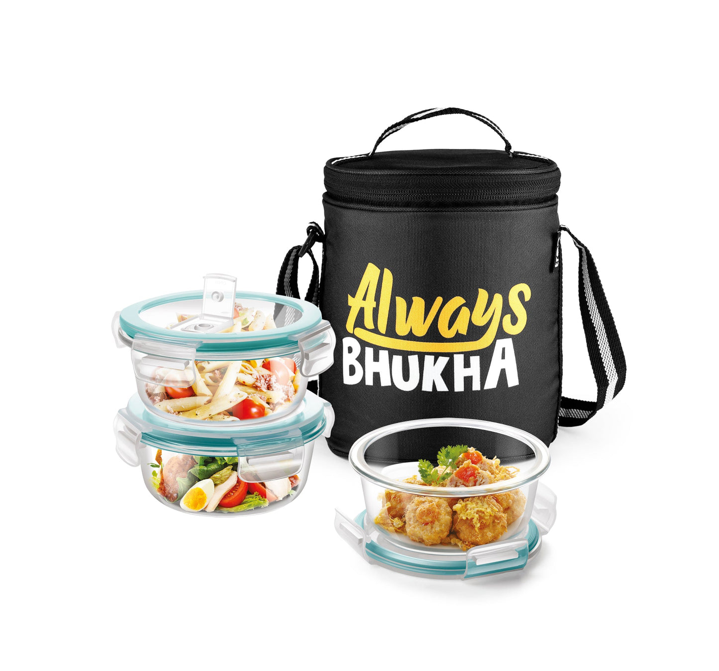 Milton "Always Bhukha" - Glass Tiffin with Printed Jacket 1200ML