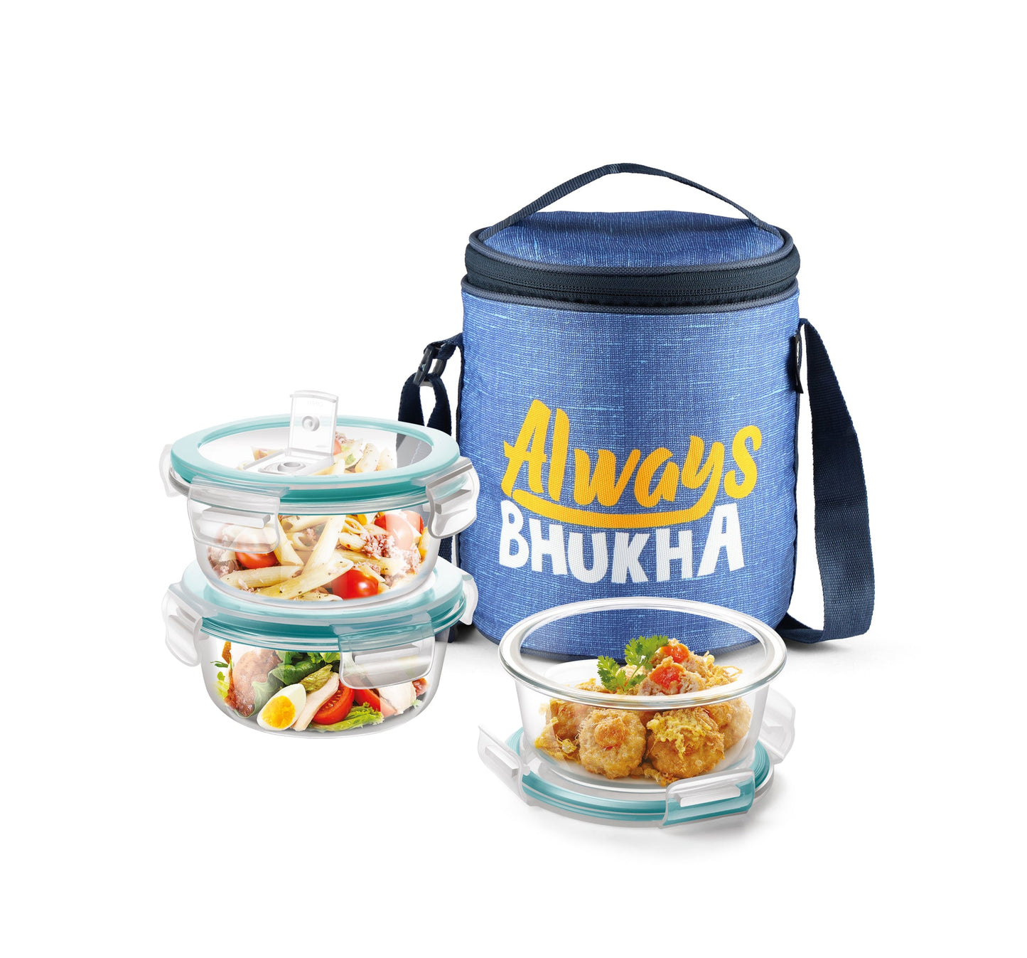 Milton "Always Bhukha" - Glass Tiffin with Printed Jacket 1200ML