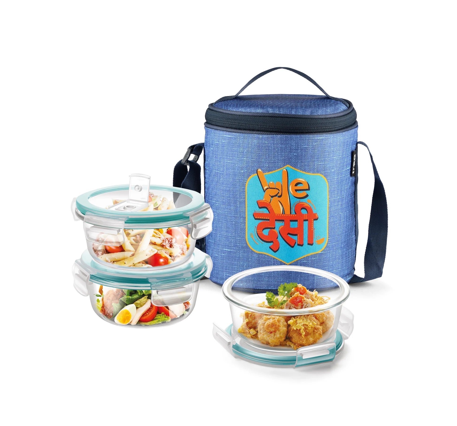 Milton "We Desi" - Glass Tiffin with Printed Jacket Blue