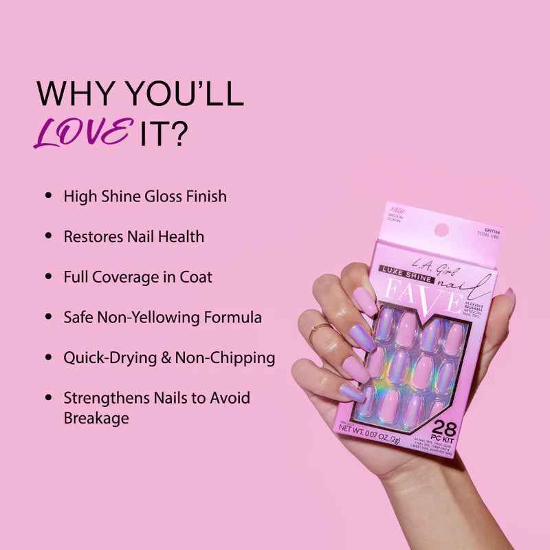 L.A. Girl Luxe Shine Nail Fave Artificial Nail Tips-Total Vibe -28 Pc Kit