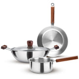 Milton Triply 4Pc Set Sauce Pan/Frying Pan/Kadhai W Gls Lid Wooden Handle 4pcs set