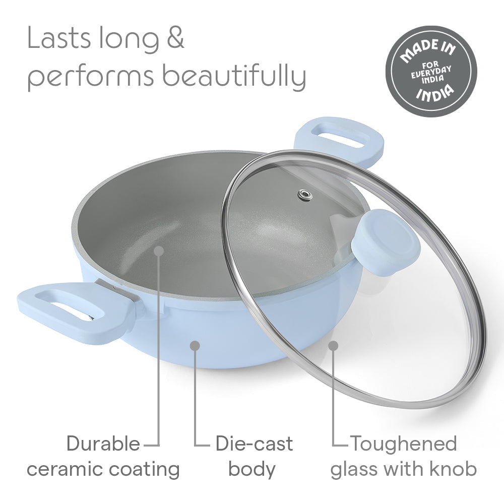 Borosil Vajra Ceramic Deep Kadhai 20CM - 2.3L