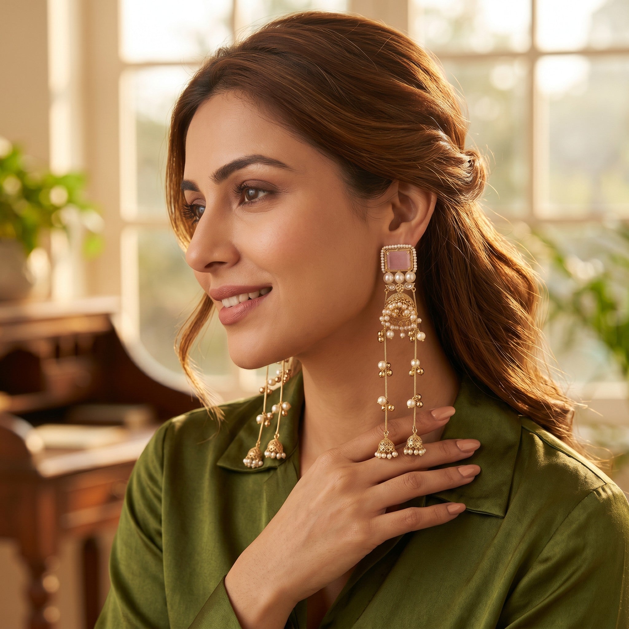 Royal Kashmiri Pearl & Kundan Long Jhumka Earrings for Women