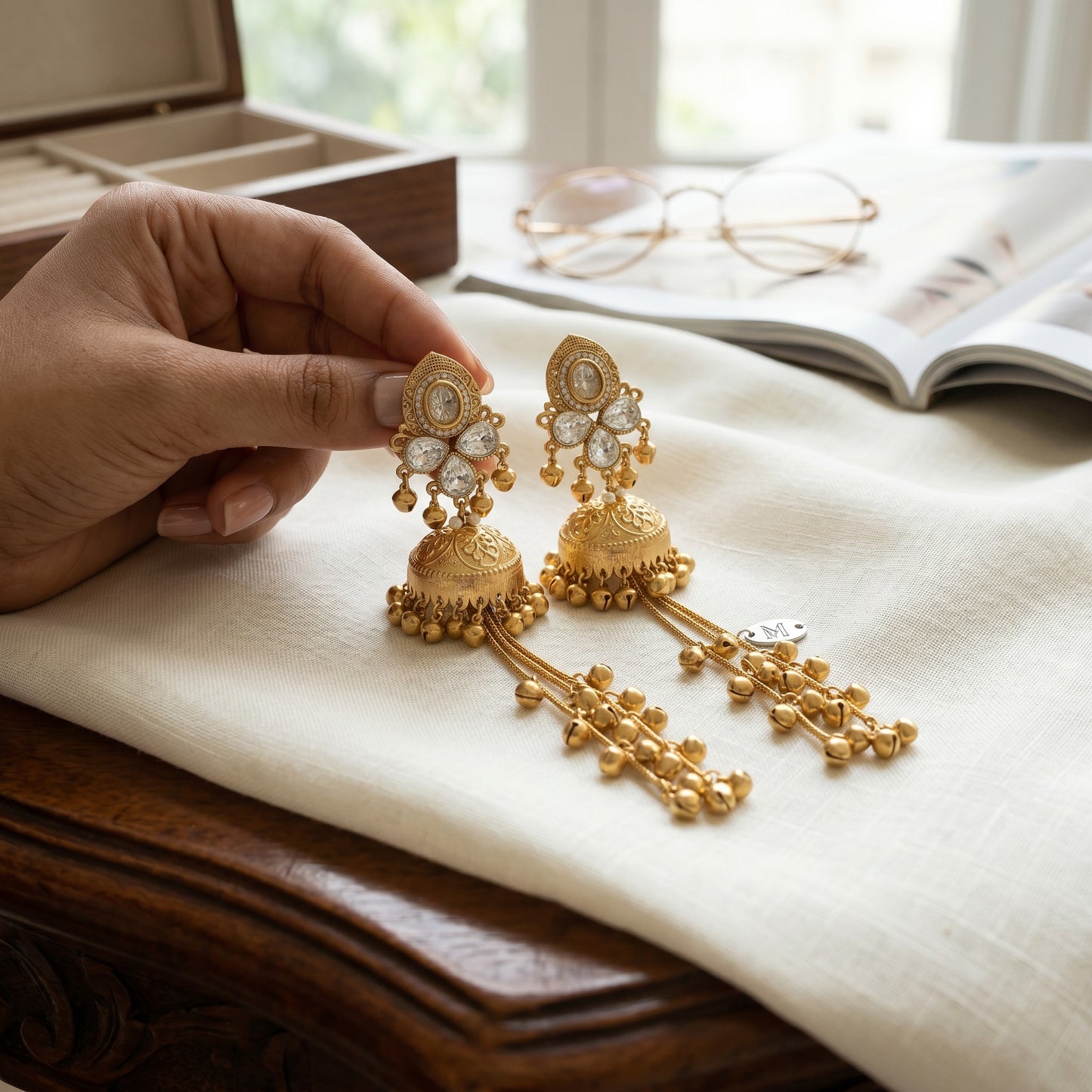Royal Kashmiri Gold-Plated Long Jhumka Earrings for Women | Traditional Ethnic Bridal Jewellery