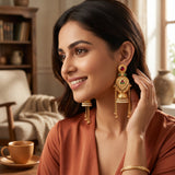 Statement Kashmiri Gold Tone Jhumka Earrings with Pearls for Women
