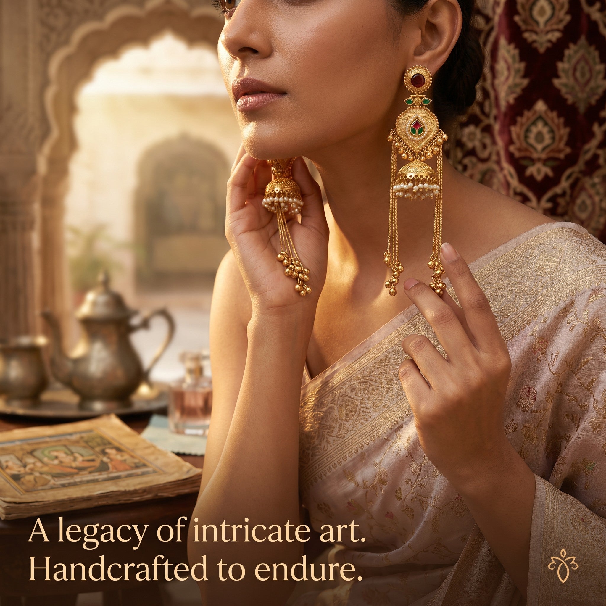 Statement Kashmiri Gold Tone Jhumka Earrings with Pearls for Women