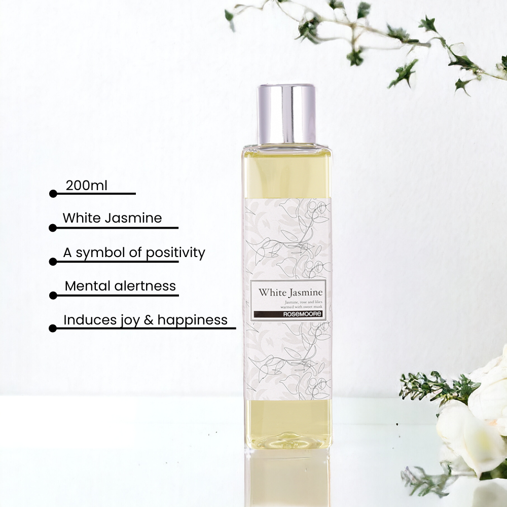 Rosemoore White Jasmine Scented Reed Diffuser Refill Oil 200 ml