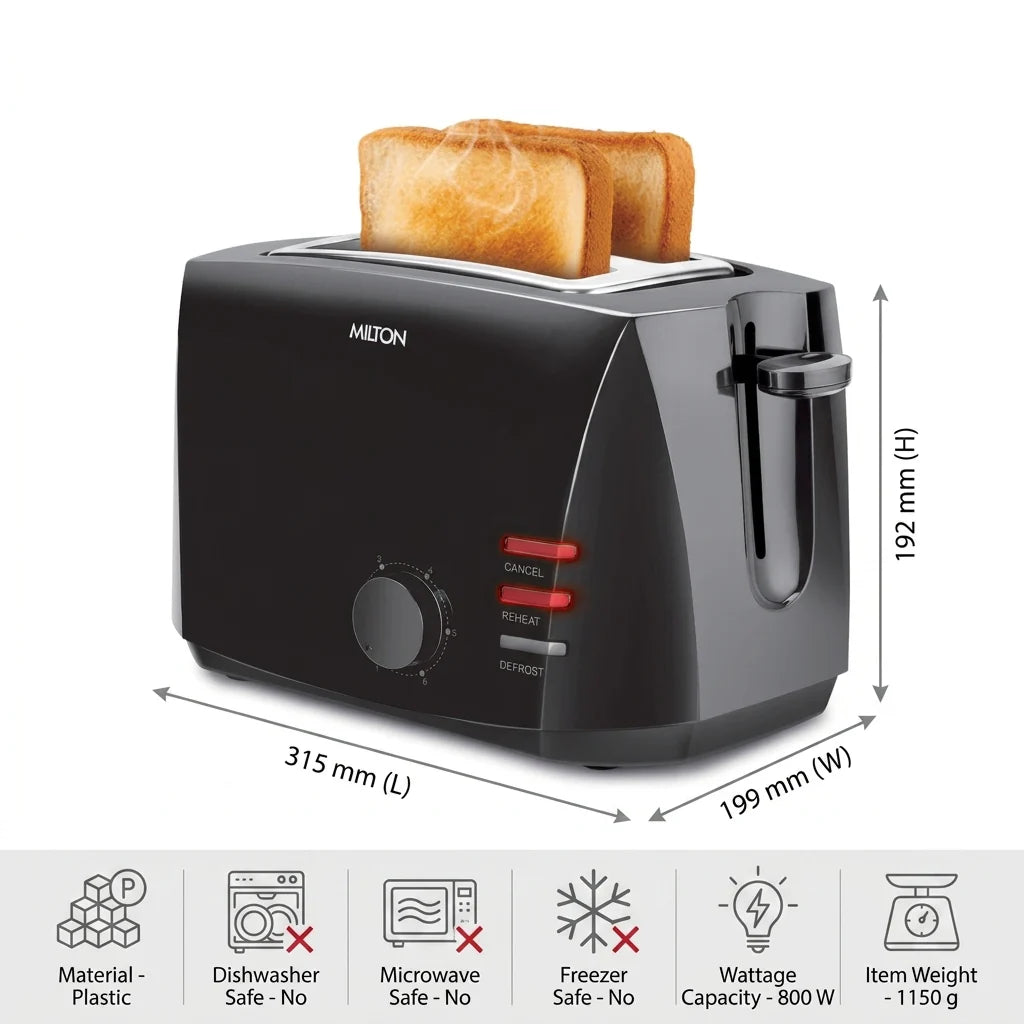 Milton Gold Crust 2-Slice Pop Up Toaster Black 2-Slice Pop Up