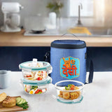 Milton "We Desi" - Glass Tiffin with Printed Jacket Blue