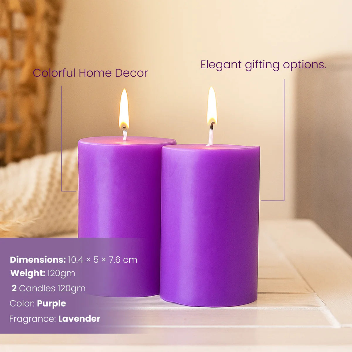 IRIS Lavender Fragranced Pillar Candles 120gm