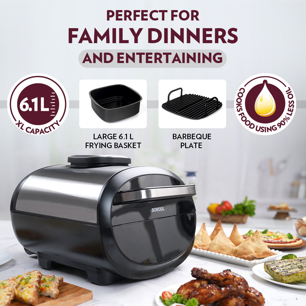 Borosil Digital Air FryerWith Touch Controls for Oil-Free Cooking 1700W