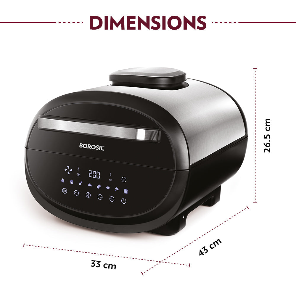 Borosil Digital Air FryerWith Touch Controls for Oil-Free Cooking 1700W