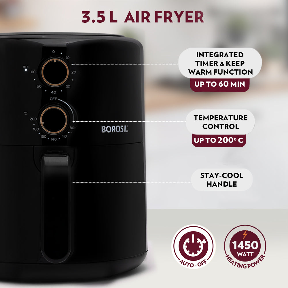 Borosil Smart Electric Air Fryer For Healthy Cooking 1450W
