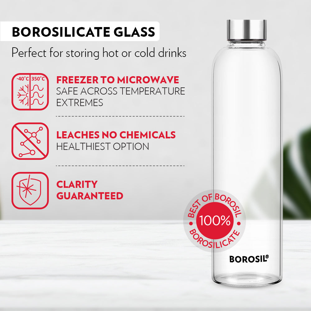 Borosil Crysto Narrow Mouth Clear Glass Bottle